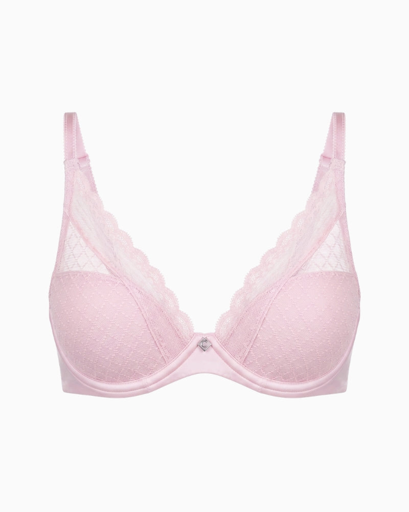 Chantelle Norah Chic Plunge T-Shirt Bra in pink lace detail