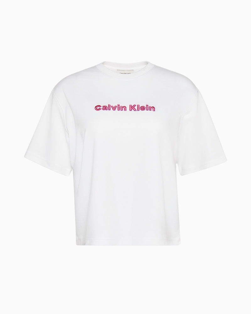 Calvin Klein Jeans white cotton t-shirt with 3D two-tone embroidered logo