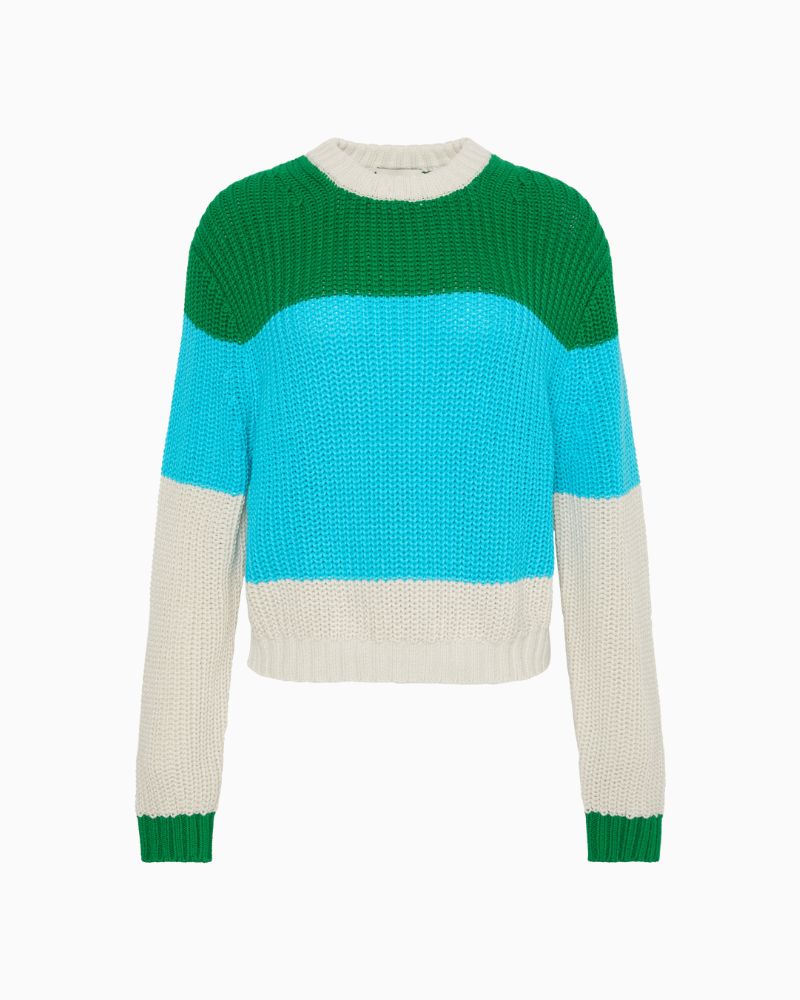 Calvin Klein green and white stripe cotton sweater with crew neckline and relaxed fit