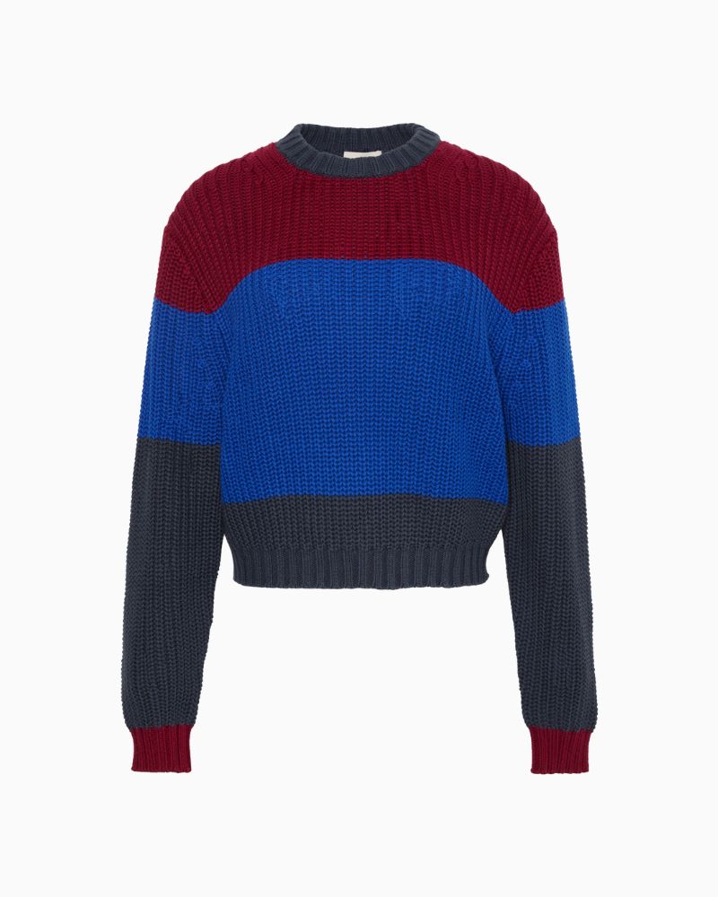 Calvin Klein chunky cotton sweater in blue and white stripes with crew neck