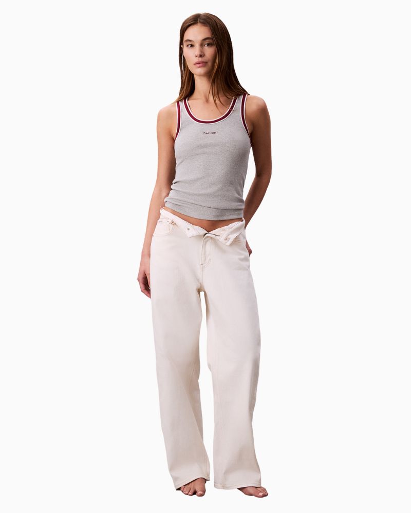 Calvin Klein grey colour block ribbed cotton tank with crew neck and slim fit