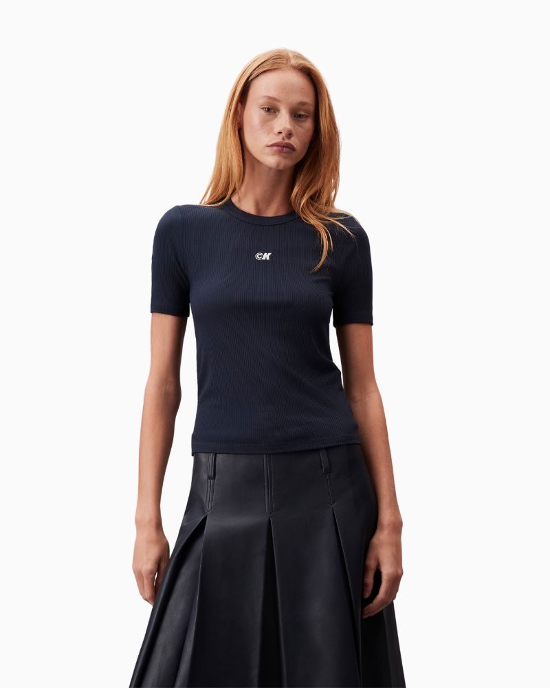 Calvin Klein A-line modal rib tee with soft stretch and fitted shape