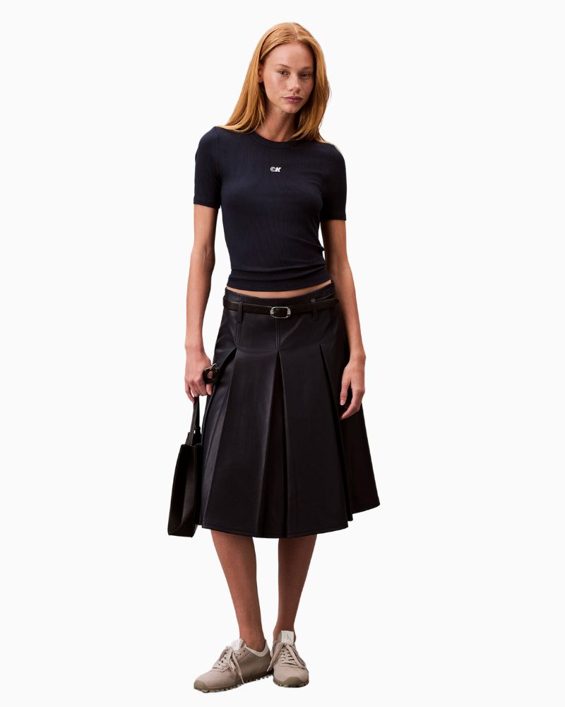 Calvin Klein A-line modal rib tee with soft stretch and fitted shape