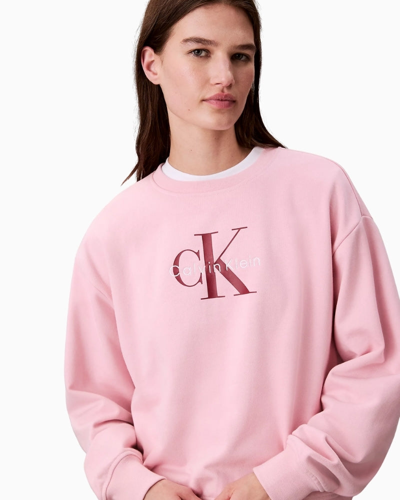 Close-up of Calvin Klein chest logo embroidery and print