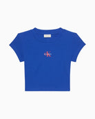 Calvin Klein cropped slim t-shirt in ribbed cotton jersey with short sleeves and logo detail