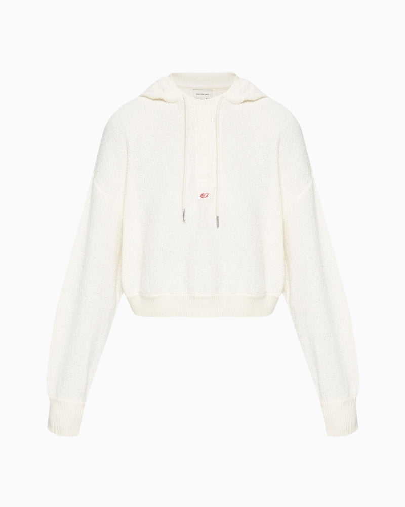 White textured hoodie by Calvin Klein Jeans with embroidered logo and cotton-blend fabric