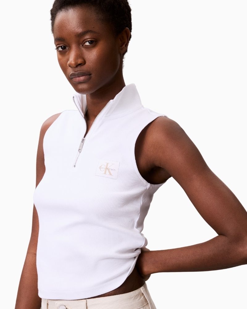 Close-up of CK Jeans SL QZ top showing collar and zip detail