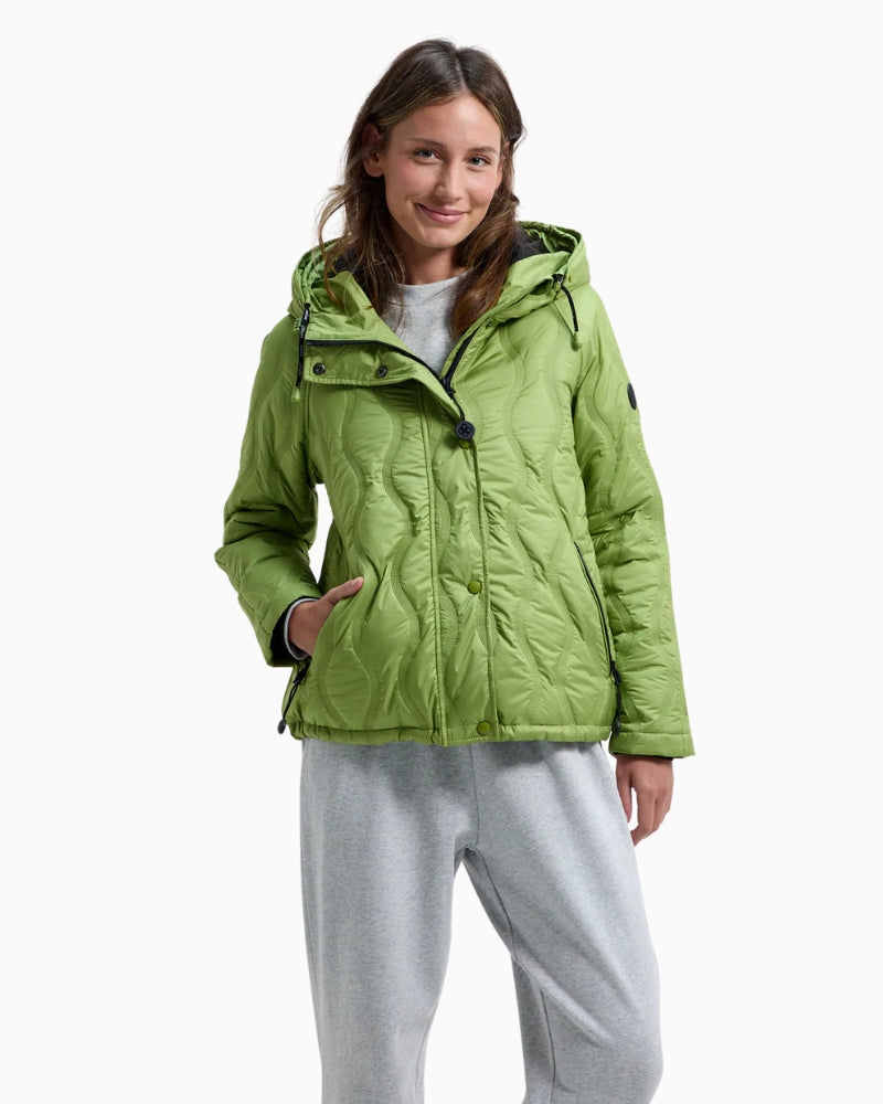 District Valmorel jacket in apple green with wave quilting and hood