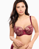 Close-up of embroidered tulle and centre jewel detail on Empreinte Agathe underwired bra