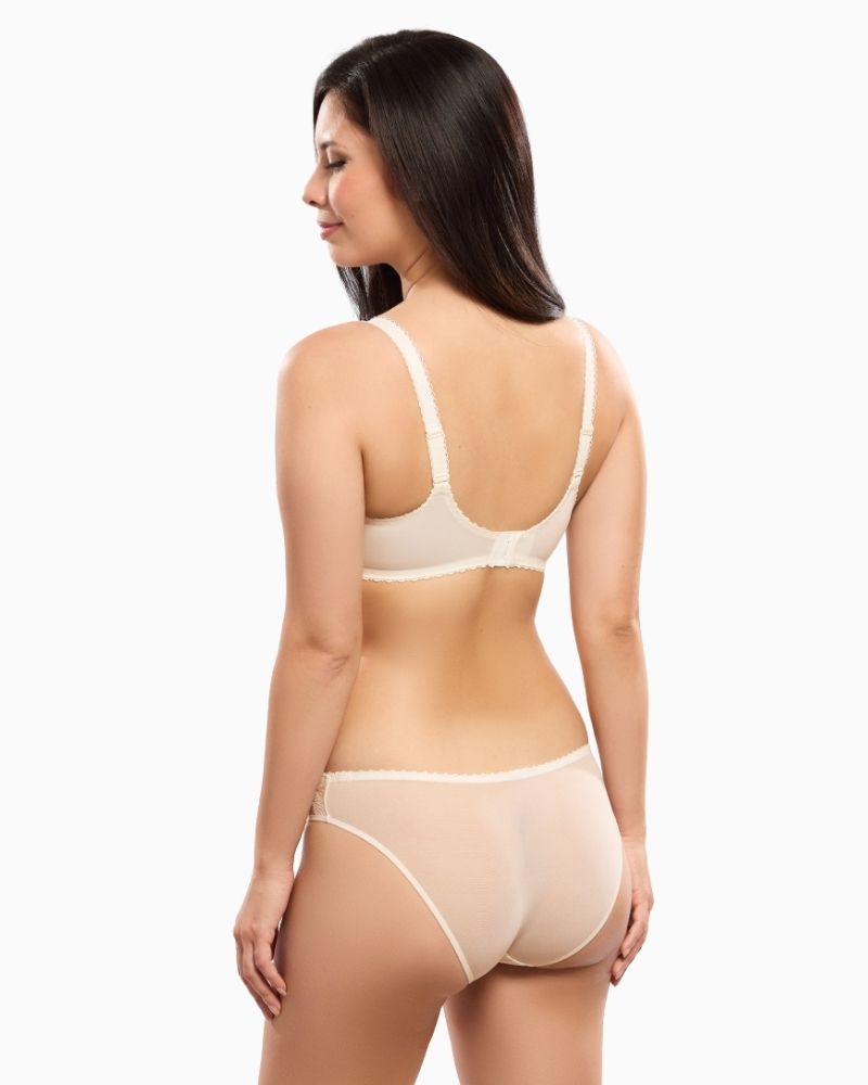 Back view of Alix brief showing lightweight transparent fabric and mid-rise fit