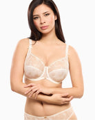 Empreinte Alix full cup bra in natural with floral semi-sheer detailing and decorative straps