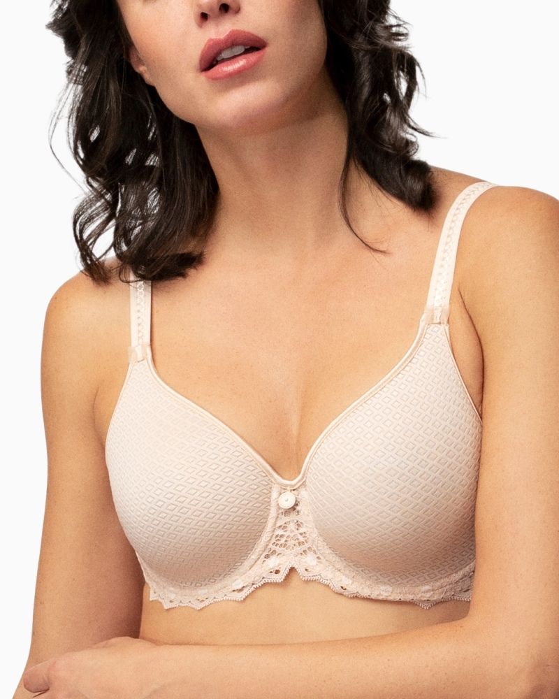 Close up of Creamy beige full cup spacer bra by Empreinte with seamless finish