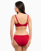 Back view of Empreinte Romy red brief showing smooth peachy mesh and mid-rise fit