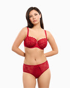 Empreinte Romy full brief in red mesh with lace side inserts and decorative bow