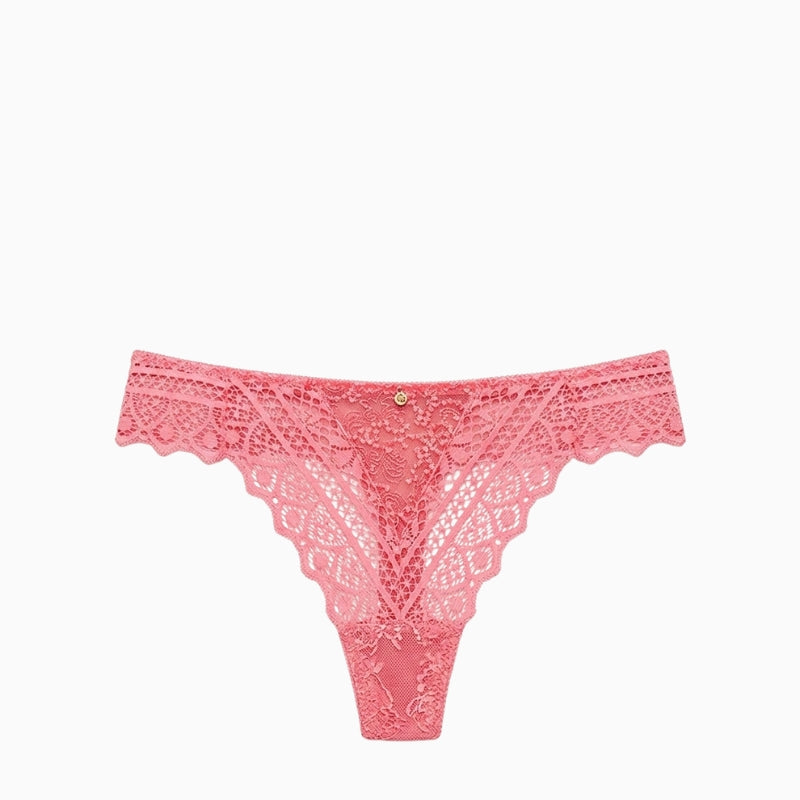 Empreinte Cassiopee thong in pink embroidery detail front panel