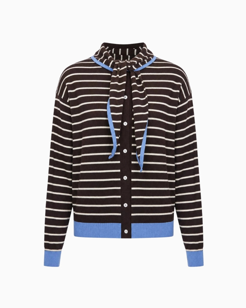 FRNCH Echarpe Cardigan in brown striped knit detail
