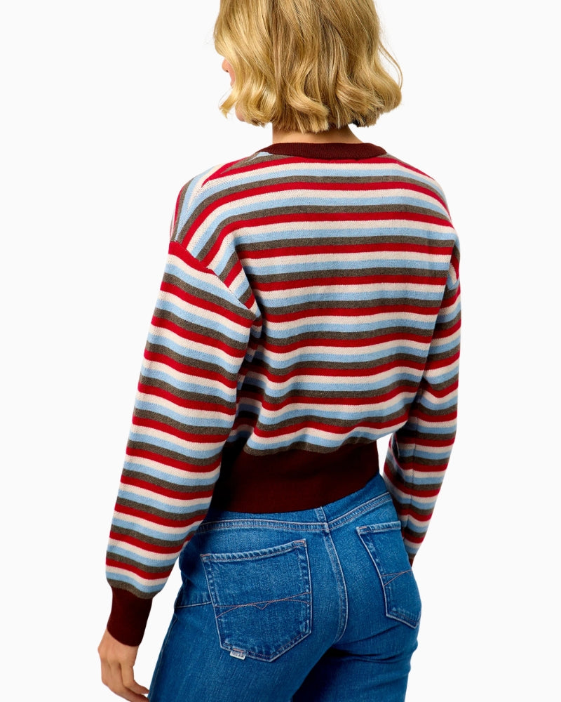 FRNCH Echarpe Cardigan in red stripe back view