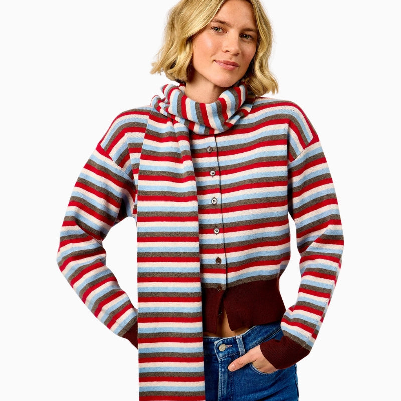 FRNCH Echarpe Cardigan in red stripe front view