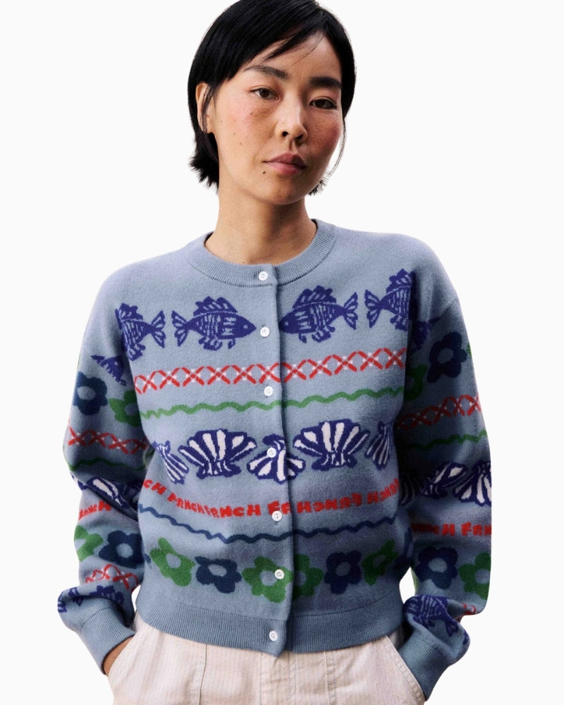 FRNCH Federica Light Blue Cardigan front view