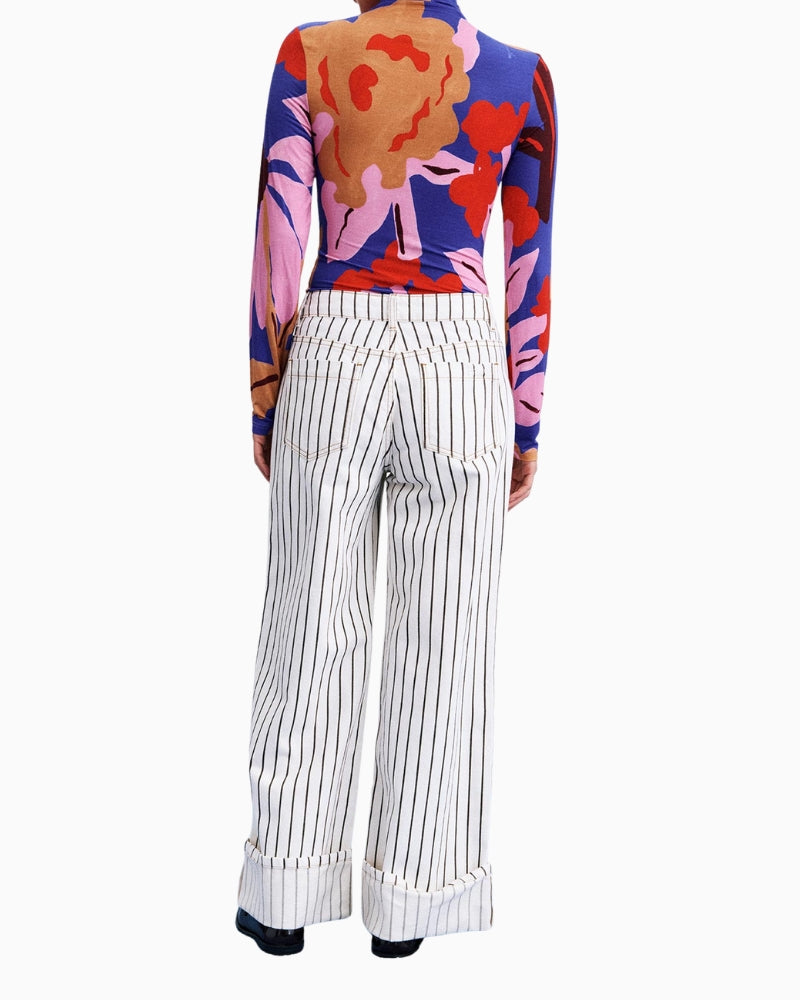 FRNCH Fenton Wide Leg Jeans in cream and khaki back view