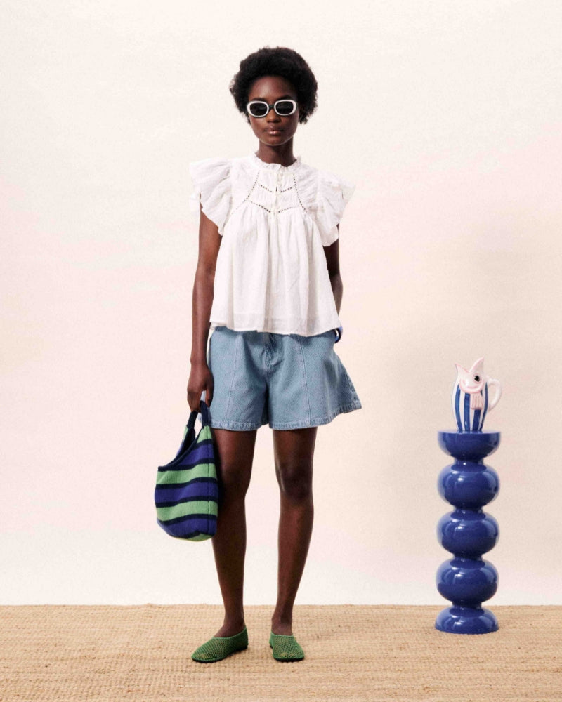FRNCH Khoi shorts in denim full front view