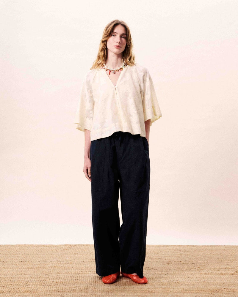 FRNCH MARESIAS cream blouse front viewon model