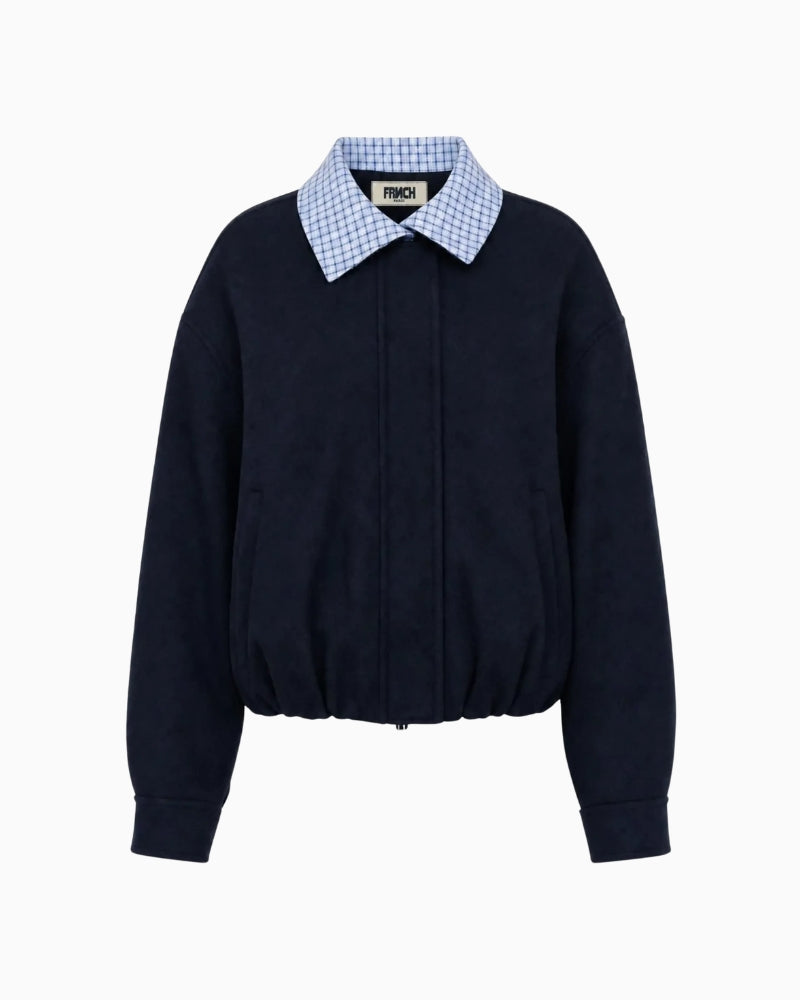 FRNCH Maritsa Bomber Jacket in navy blue fabric detail