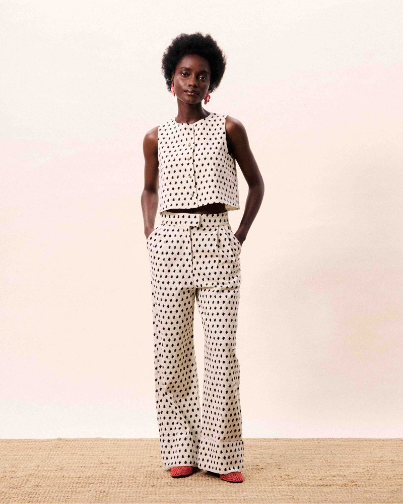 FRNCH Nautilus vest in cream geometric pattern detail
