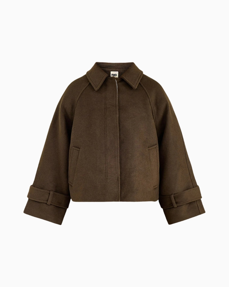 FRNCH Pembroke Jacket in khaki wool-blend fabric detail