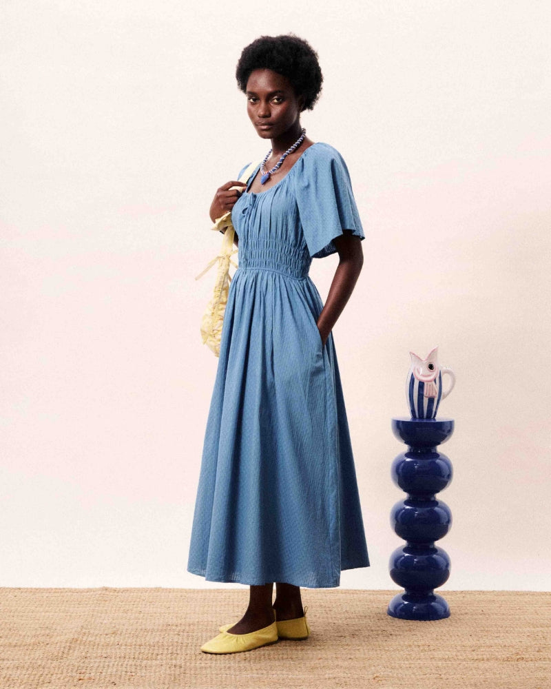 FRNCH Yemanja dress in denim side view