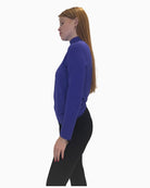 Side view of purple Faber Stehbundshirt showing smooth stretch jersey fabric