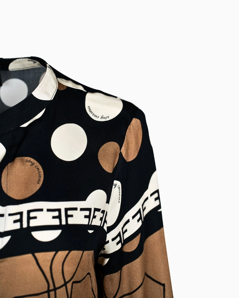 Close-up of exclusive Faber print design on soft viscose fabric