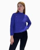 Front view of Faber Woman 94600 top in purple showing scoop neck and vertical pleat details