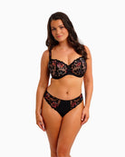 Fantasie Magdalena balcony bra in black with floral embroidery and bow detail