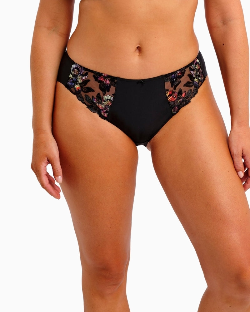 Fantasie Magdalena brief in black with floral embroidery and bow detail