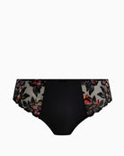 Front view of Magdalena Noir brief showing embroidery in sunset hues
