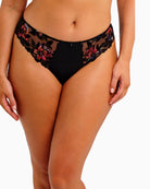 Fantasie Magdalena thong in black with floral embroidery and bow detail