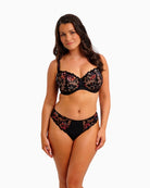 Front view of Magdalena Noir thong showing embroidery in sunset tones