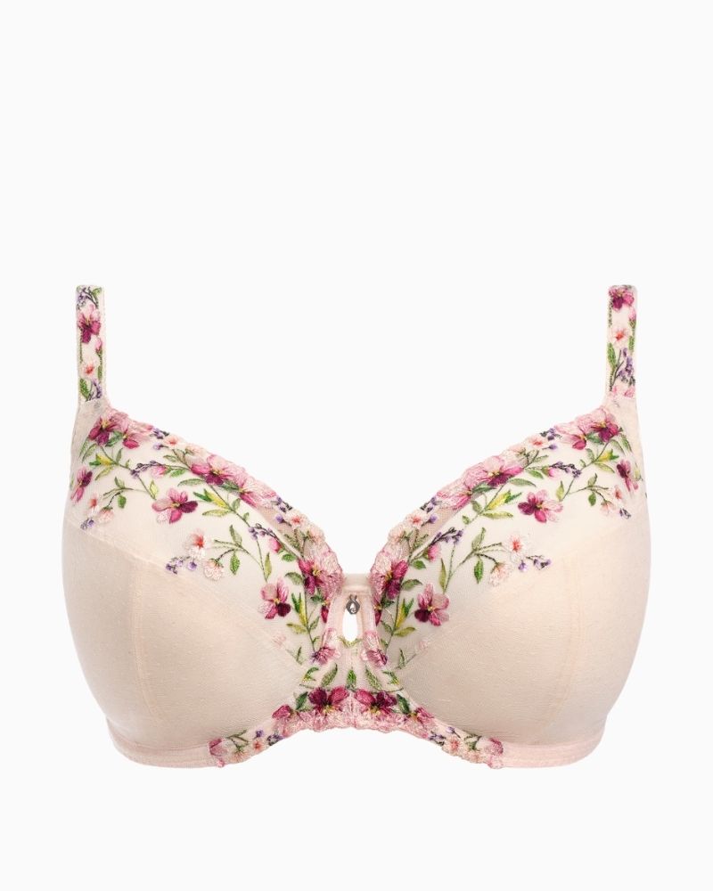 Fantasie Marie Delicacy Side Support Bra with pink floral embroidery and plunge neckline