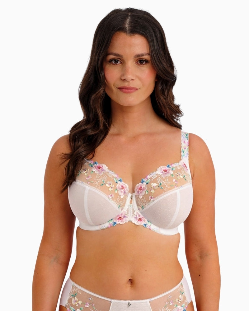 Fantasie Lillia side support bra white close-up floral embroidery