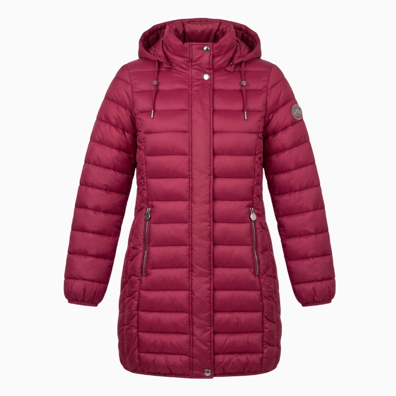 Frandsen Padded Coat in Red front view with hood and zipped pockets