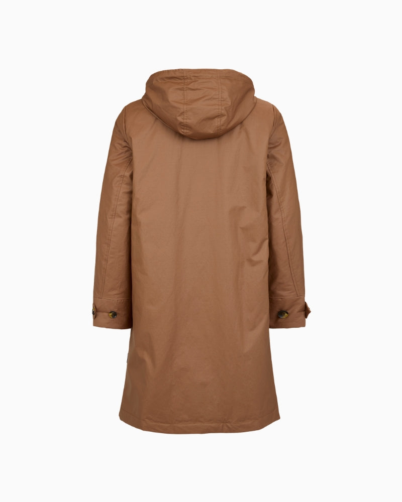 Frandsen Parka Jacket in tan back view with hood