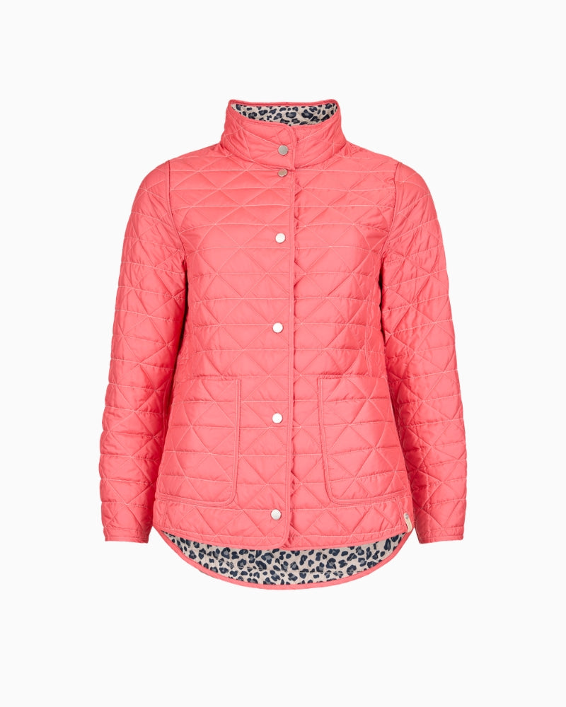 Frandsen reversible jacket pink multi coral quilted reverse flat lay front view