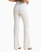 Back view of Freddy white full-length flare jeans with flattering flare silhouette