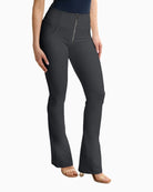 Freddy cropped faux leather trousers in black with high waist and flared leg