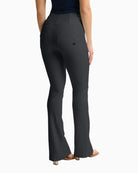 Back of Freddy cropped faux leather trousers in black with high waist and flared leg