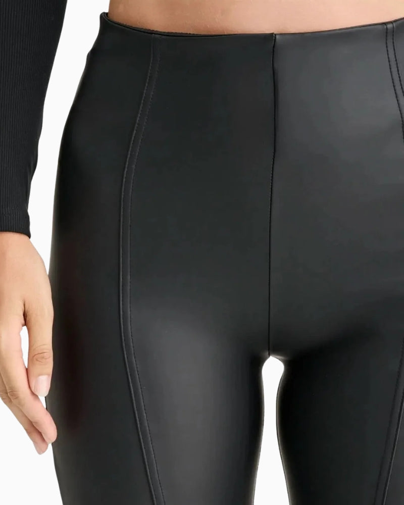 Freddy WRUP Faux Leather Super Flare in Black front seam detail