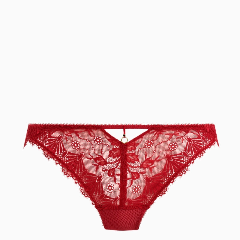 Freya Fascinate cherry red lace brief with scalloped edges and eyelash trim