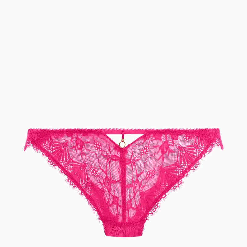 Front view of hot pink Freya Fascinate brief with gold charm