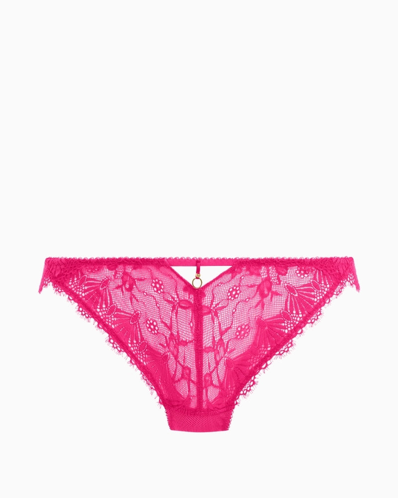 Front view of hot pink Freya Fascinate brief with gold charm